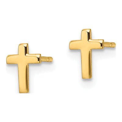 14K Yellow Gold Mini Cross Stud Earrings – view 3