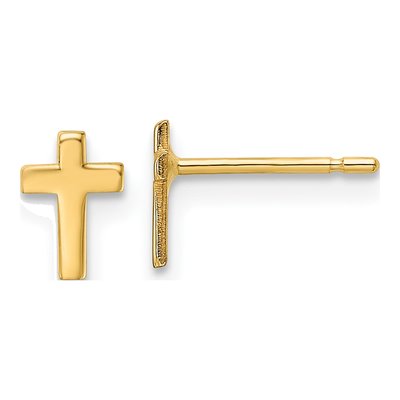14K Yellow Gold Mini Cross Stud Earrings