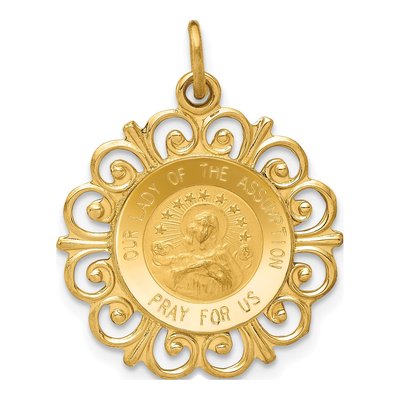 14K Yellow Gold Our of Assumption Medal Pendant