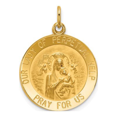 14K Yellow Gold Our of Perpetual Help Medal Pendant