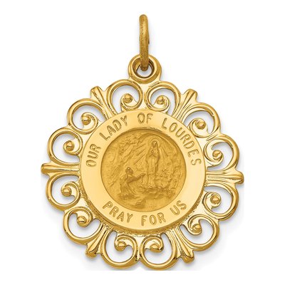14K Yellow Gold Our of Lourdes Medal Pendant