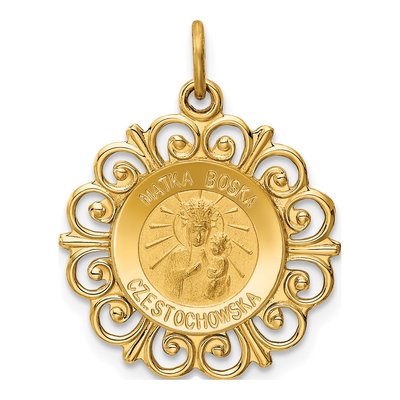 14K Yellow Gold Matka Boska Medal Pendant