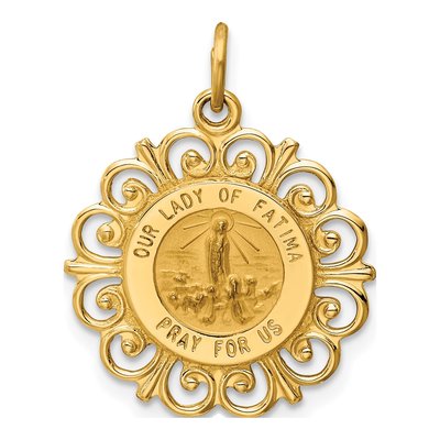 14K Yellow Gold Our of Fatima Medal Pendant