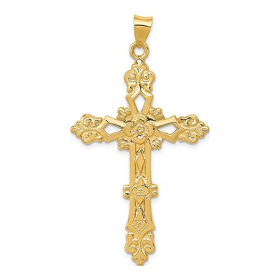 14K Yellow Gold Fleur de Lis Cross Pendant