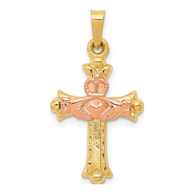 14K Two-Tone Gold Claddagh Cross Pendant