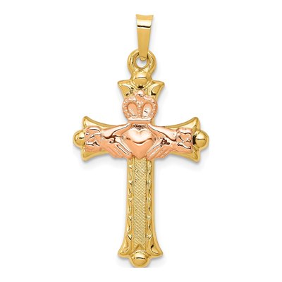14K Two-Tone Gold Claddagh Cross Pendant