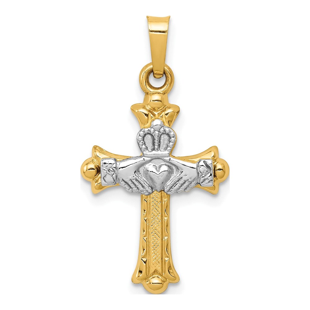 14K Two-Tone Gold Claddagh Cross Pendant