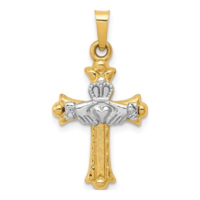 14K Two-Tone Gold Claddagh Cross Pendant