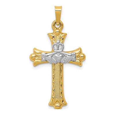 14K Two-Tone Gold Claddagh Cross Pendant