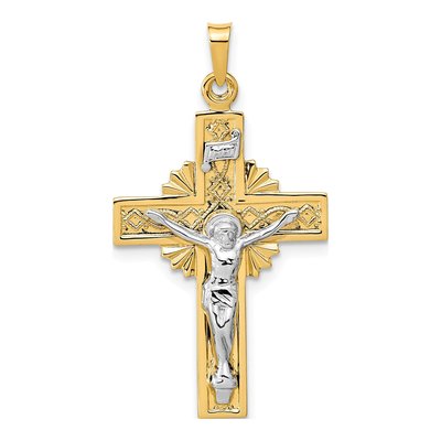 14K Two-Tone Gold INRI Crucifix Pendant