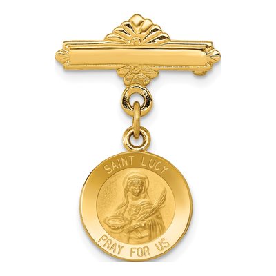 14K Yellow Gold Saint Lucy Medal Pin