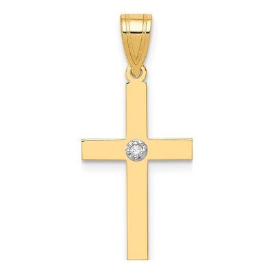 14K Yellow Gold Diamond Cross Pendant