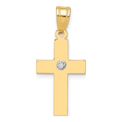 14K Yellow Gold Diamond Cross Pendant