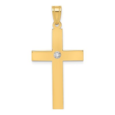 14K Yellow Gold Diamond Cross Pendant