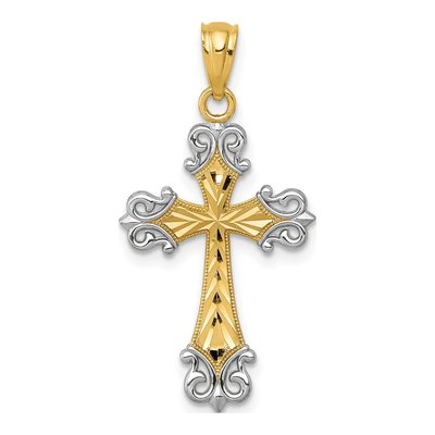 14K Yellow Gold Fleur de Lis Cross Pendant