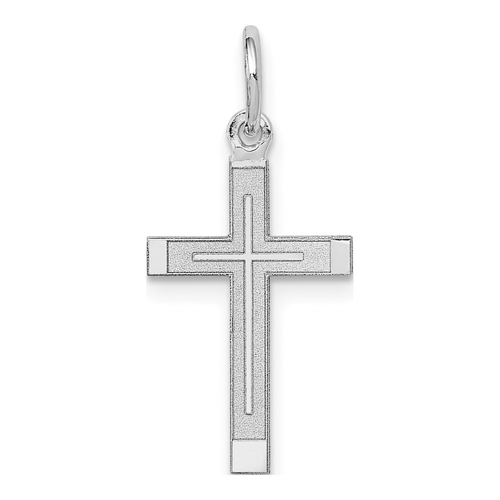 14K White Gold Laser-Design Cross Pendant