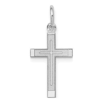 14K White Gold Laser-Design Cross Pendant