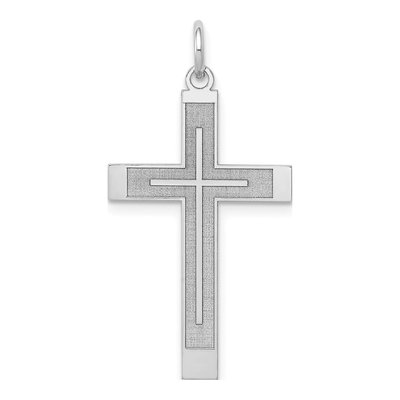 14K White Gold Laser-Designed Cross Pendant