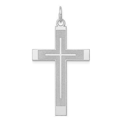 14K White Gold Laser Design Cross Pendant