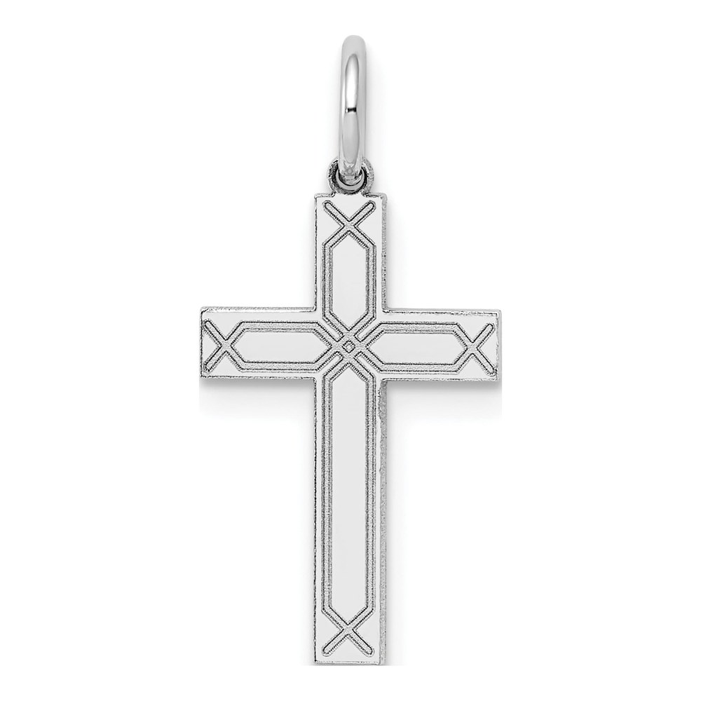 14K White Gold Laser-Designed Cross Pendant