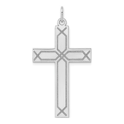 14K White Gold Laser Design Cross Pendant