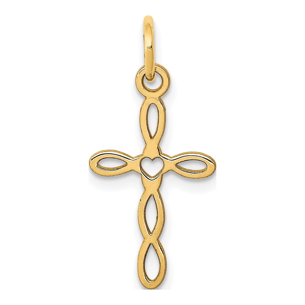 14K Yellow Gold Heart Cross Pendant