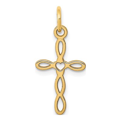 14K Yellow Gold Heart Cross Pendant