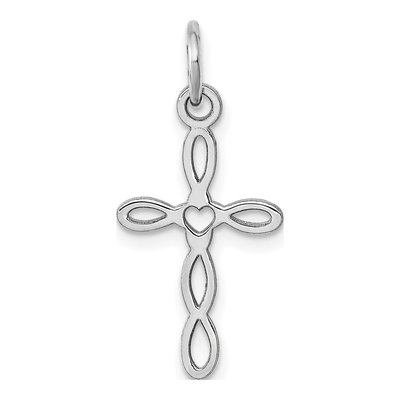 14K White Gold Heart Cross Pendant