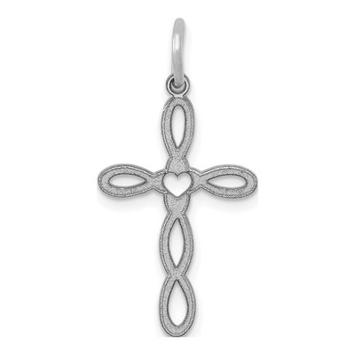 14K White Gold Heart Cross Pendant