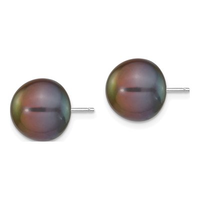 14K White Gold Black Freshwater Cultured Pearl Button Stud Earrings – view 3