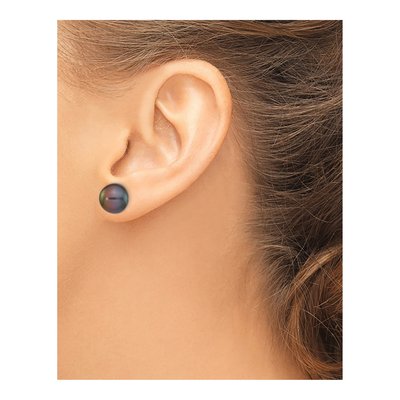 14K White Gold Black Freshwater Cultured Pearl Button Stud Earrings – view 4