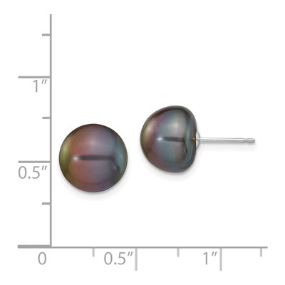 14K White Gold Black Freshwater Cultured Pearl Button Stud Earrings – view 5