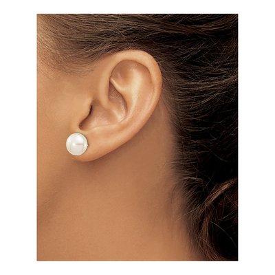 14K White Gold Freshwater Cultured Pearl Button Stud Earrings – view 4