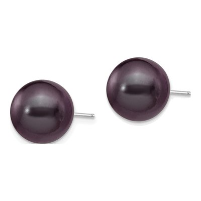 14K White Gold Round Black Freshwater Cultured Pearl Stud Earrings – view 2