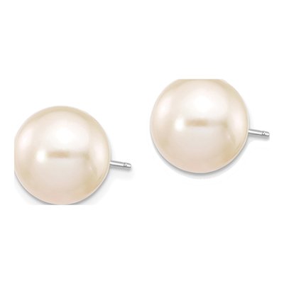 14K White Gold Round Freshwater Cultured Pearl Stud Earrings – view 2