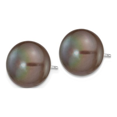 14K White Gold Black Freshwater Cultured Pearl Button Stud Earrings – view 2