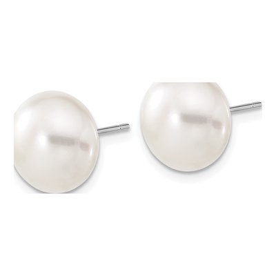 14K White Gold Freshwater Cultured Pearl Button Stud Earrings – view 2