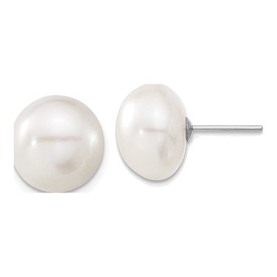 14K White Gold Freshwater Cultured Pearl Button Stud Earrings
