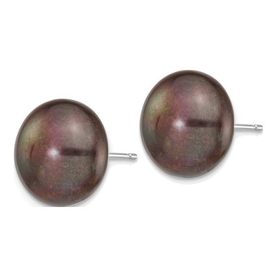 14K White Gold Black Freshwater Cultured Pearl Button Stud Earrings – view 2
