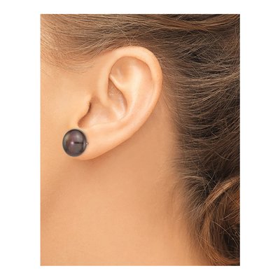 14K White Gold Black Freshwater Cultured Pearl Button Stud Earrings – view 3