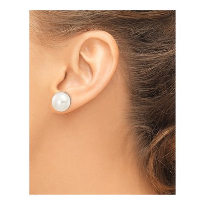 14K White Gold Freshwater Cultured Pearl Button Stud Earrings – view 3