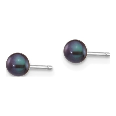 14K White Gold Black Freshwater Cultured Pearl Button Stud Earrings – view 2