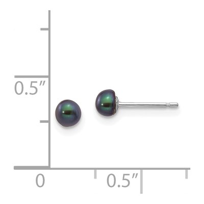 14K White Gold Black Freshwater Cultured Pearl Button Stud Earrings – view 4