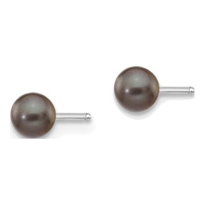 14K White Gold Round Black Freshwater Cultured Pearl Stud Earrings – view 3