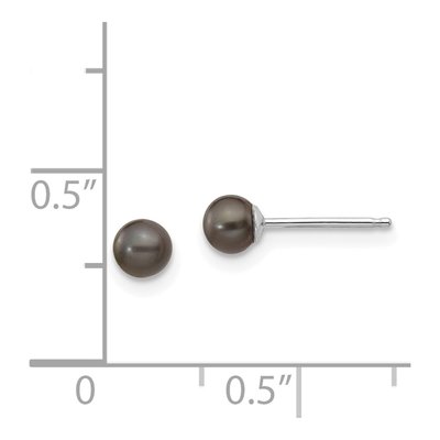 14K White Gold Round Black Freshwater Cultured Pearl Stud Earrings – view 5