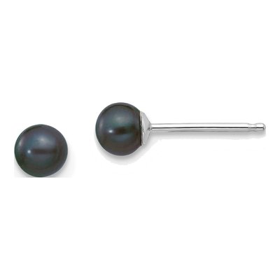 14K White Gold Round Black Freshwater Cultured Pearl Stud Earrings