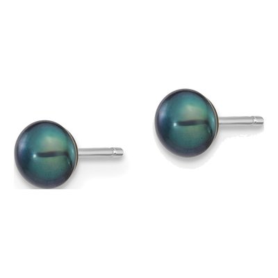 14K White Gold Black Freshwater Cultured Pearl Button Stud Earrings – view 3