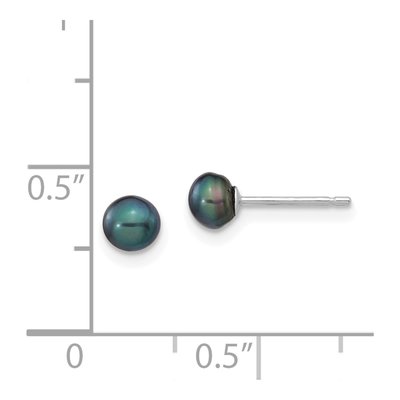 14K White Gold Black Freshwater Cultured Pearl Button Stud Earrings – view 5