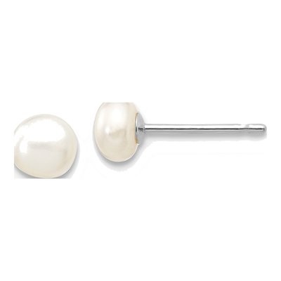 14K White Gold Freshwater Cultured Pearl Button Stud Earrings