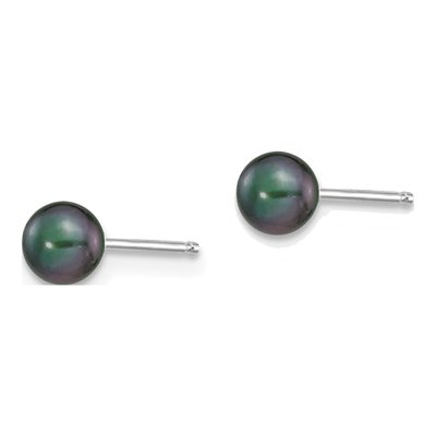 14K White Gold Round Black Freshwater Cultured Pearl Stud Earrings – view 3